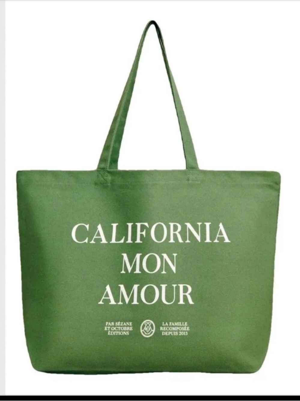 Sezane California Mon Amour Canvas Tote Bag Green NWOT